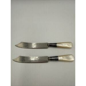 Antq Set of 2 Sheffield Butter Knives Sterling Silver/ Mother of Pearl Handles